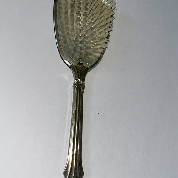 Vintage Dressing Table Vanity Brush For Hair Care Long Metal Floral Pattern